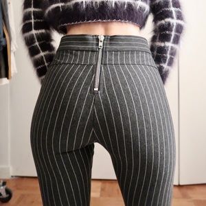 Dark grey stripe stretch pants with zippers